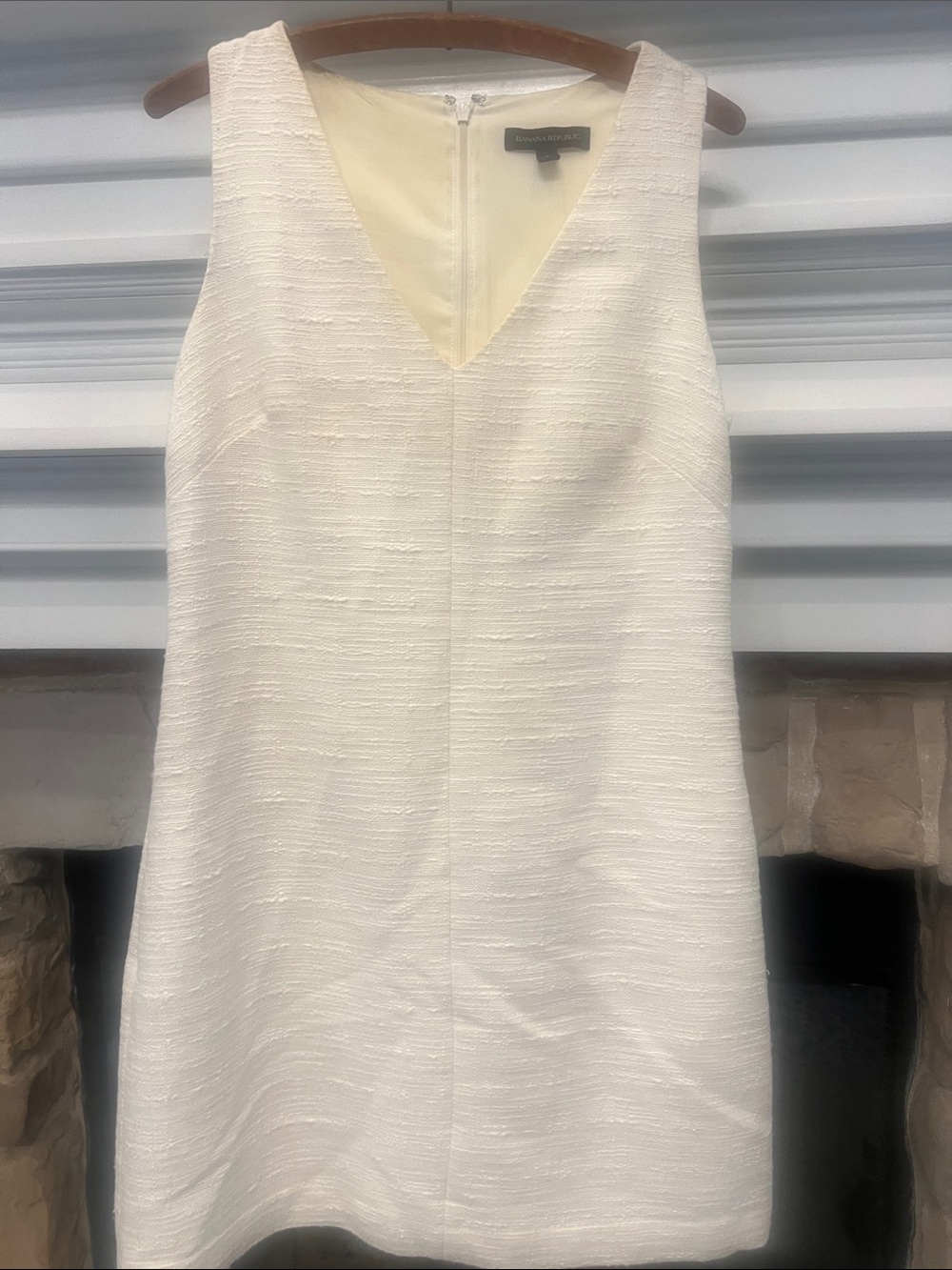 Banana Republic Cream Textured V-Neck Dress